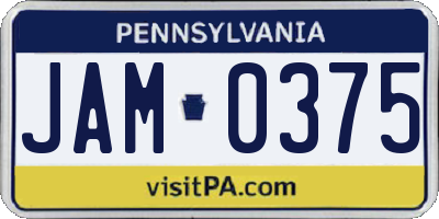 PA license plate JAM0375