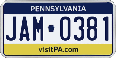 PA license plate JAM0381