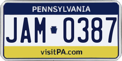 PA license plate JAM0387