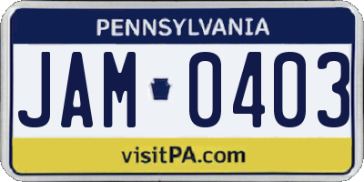 PA license plate JAM0403