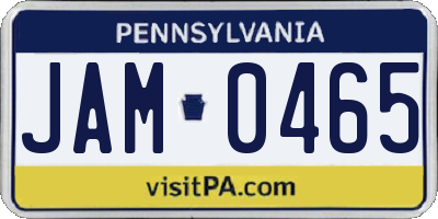 PA license plate JAM0465