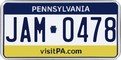 PA license plate JAM0478