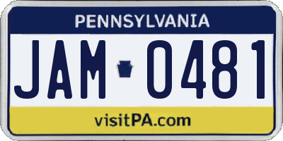 PA license plate JAM0481