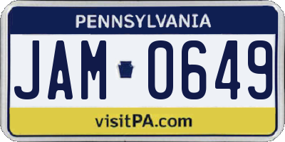 PA license plate JAM0649