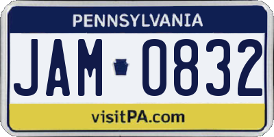 PA license plate JAM0832