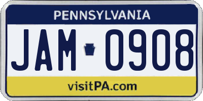 PA license plate JAM0908