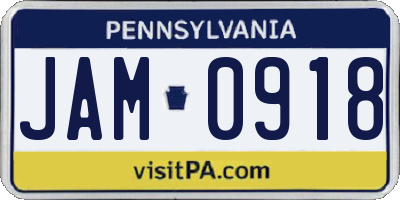 PA license plate JAM0918