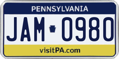 PA license plate JAM0980