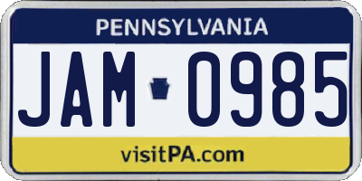 PA license plate JAM0985