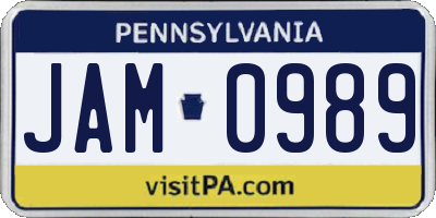 PA license plate JAM0989