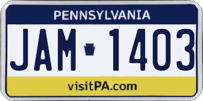 PA license plate JAM1403