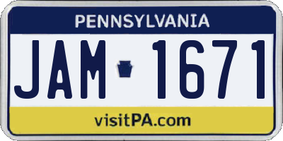 PA license plate JAM1671