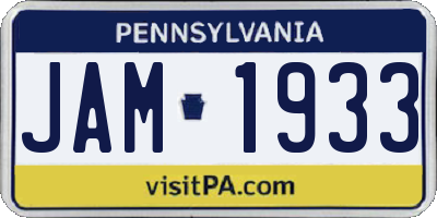 PA license plate JAM1933