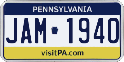 PA license plate JAM1940