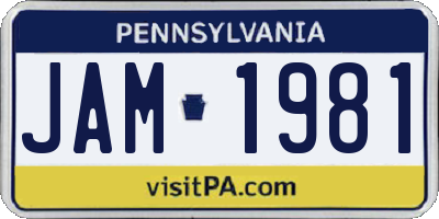 PA license plate JAM1981