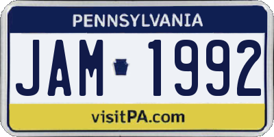 PA license plate JAM1992