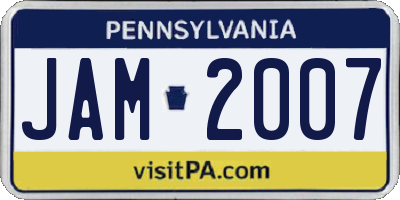 PA license plate JAM2007