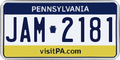 PA license plate JAM2181