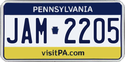 PA license plate JAM2205