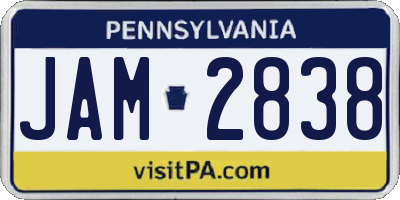 PA license plate JAM2838