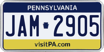 PA license plate JAM2905