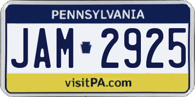 PA license plate JAM2925