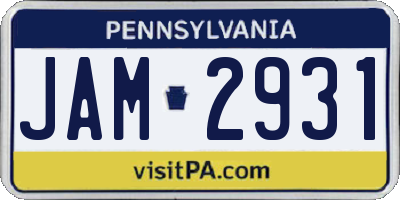 PA license plate JAM2931