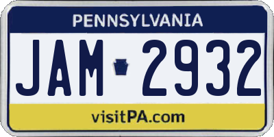 PA license plate JAM2932