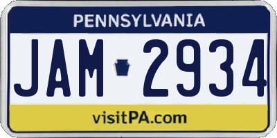 PA license plate JAM2934