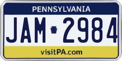 PA license plate JAM2984