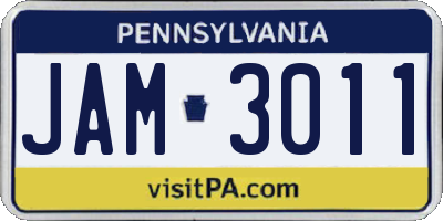 PA license plate JAM3011