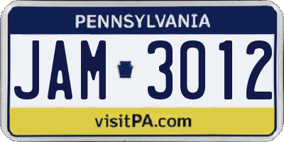 PA license plate JAM3012