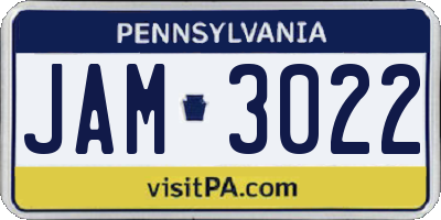 PA license plate JAM3022