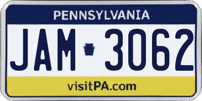 PA license plate JAM3062