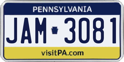 PA license plate JAM3081