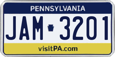 PA license plate JAM3201