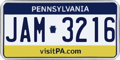 PA license plate JAM3216