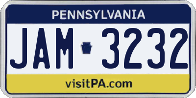 PA license plate JAM3232