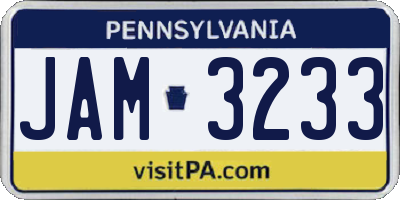 PA license plate JAM3233