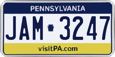 PA license plate JAM3247