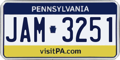 PA license plate JAM3251