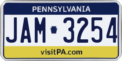 PA license plate JAM3254