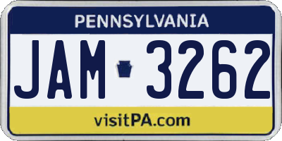 PA license plate JAM3262