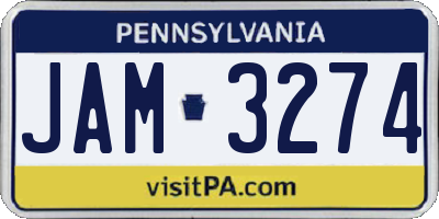 PA license plate JAM3274