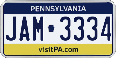 PA license plate JAM3334