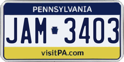 PA license plate JAM3403