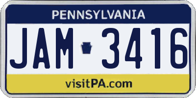 PA license plate JAM3416