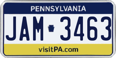 PA license plate JAM3463