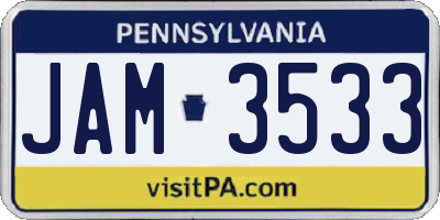 PA license plate JAM3533