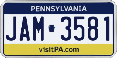 PA license plate JAM3581